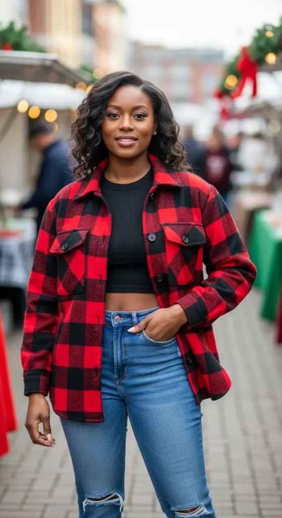 Plaid shacket winter Black girl
