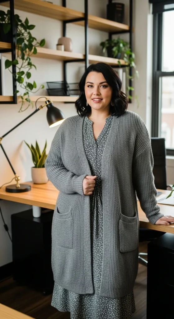 Plus size cardigan work outfit