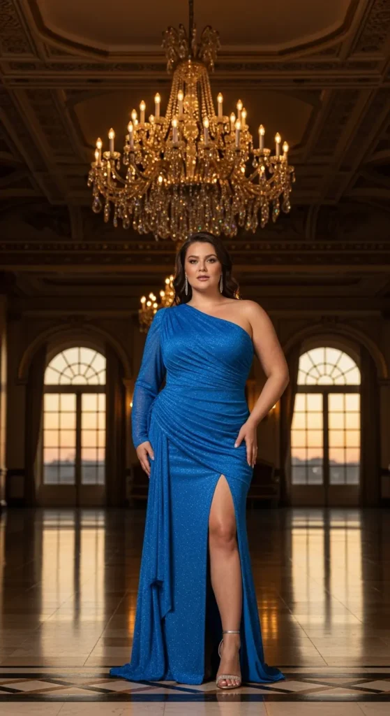 Plus size one-shoulder evening dress