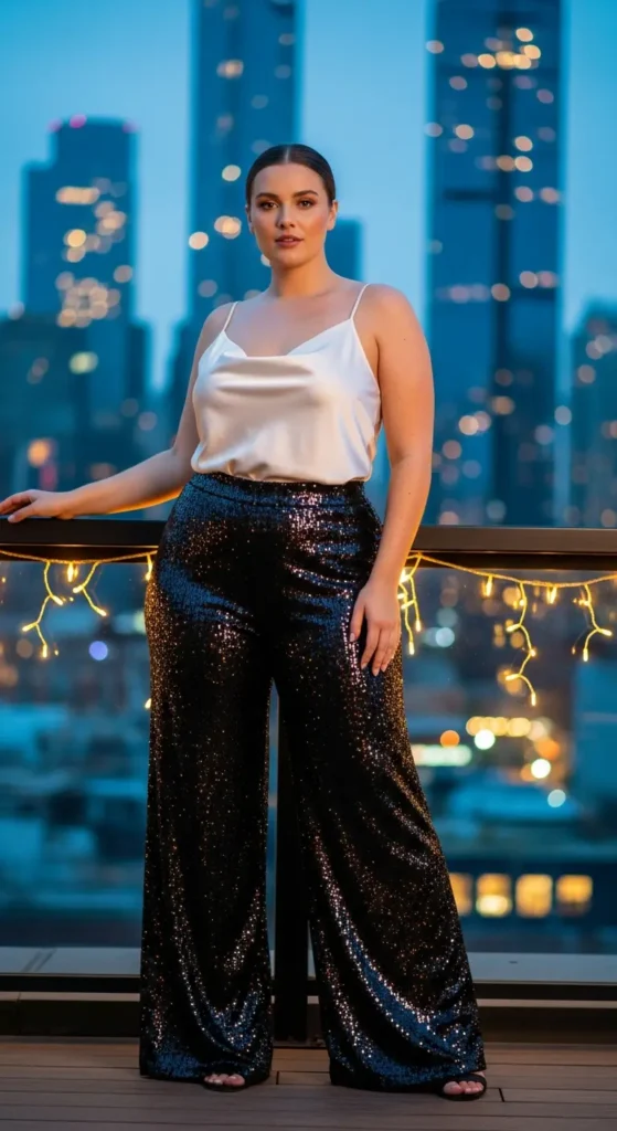 Plus size sequin pants outfit