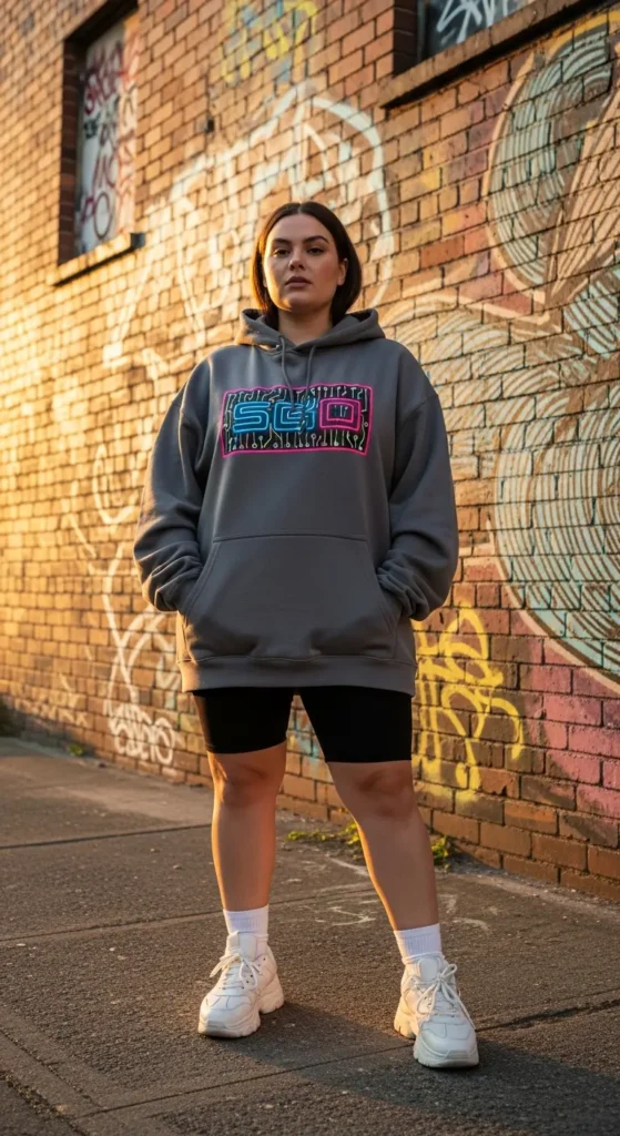 Plus size streetwear hoodie outfit