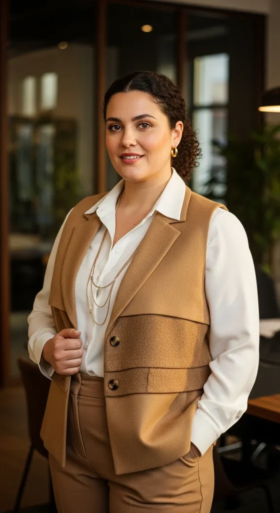Plus size vest work outfit