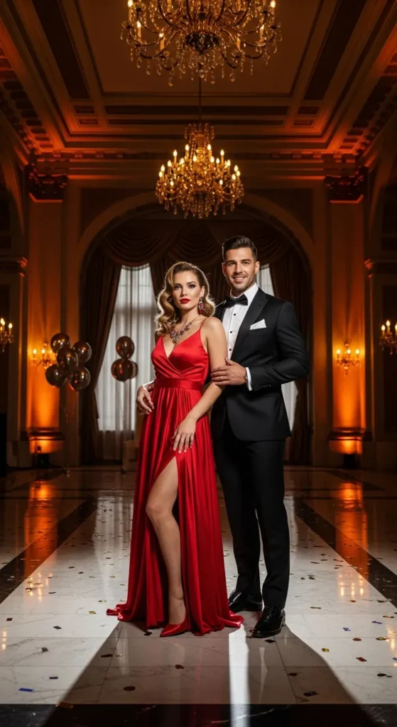 Red black formal couple NYE