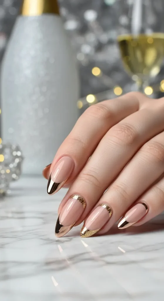 Rose gold almond French tips