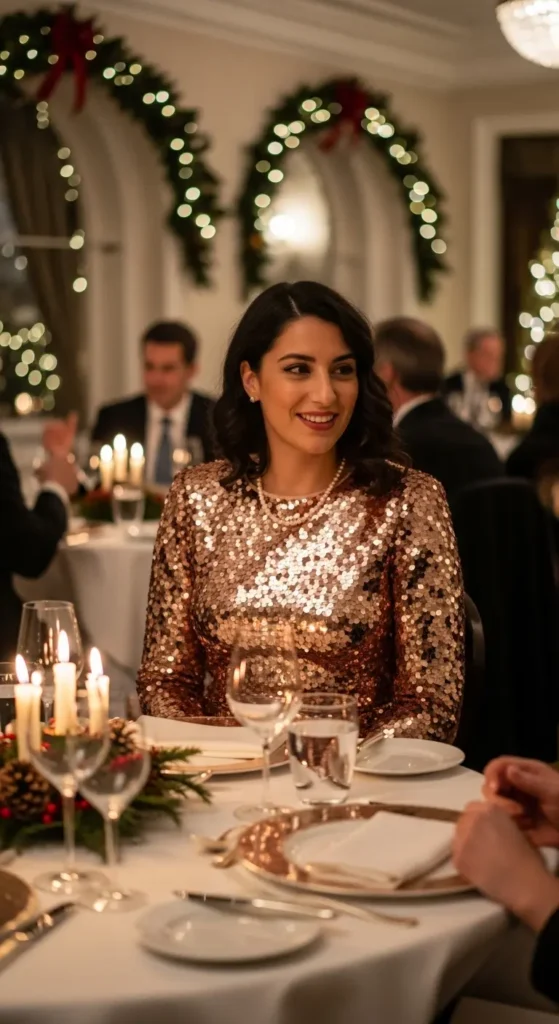 Rose gold sequin dress