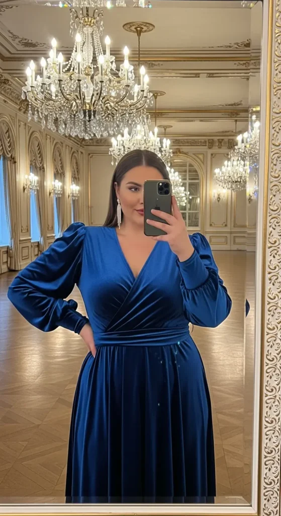 Royal blue velvet plus size dress