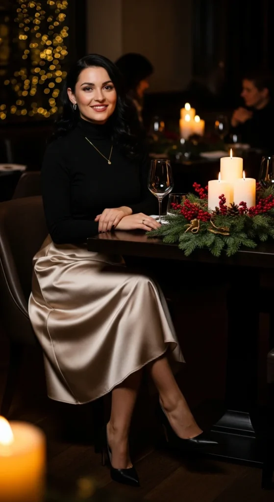 Satin skirt Christmas date