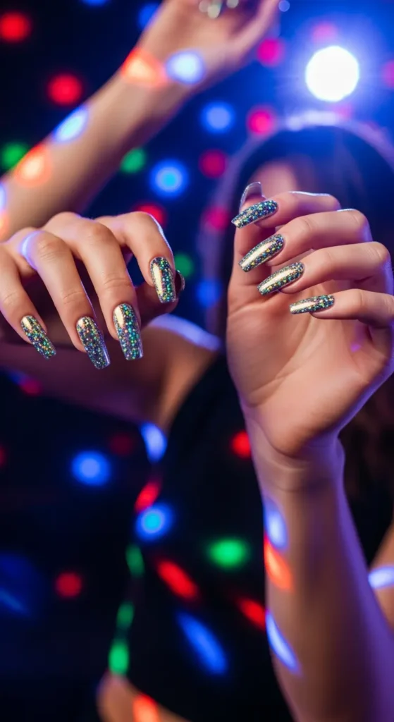 Sequin effect nail designs for glamorous New Year party nails