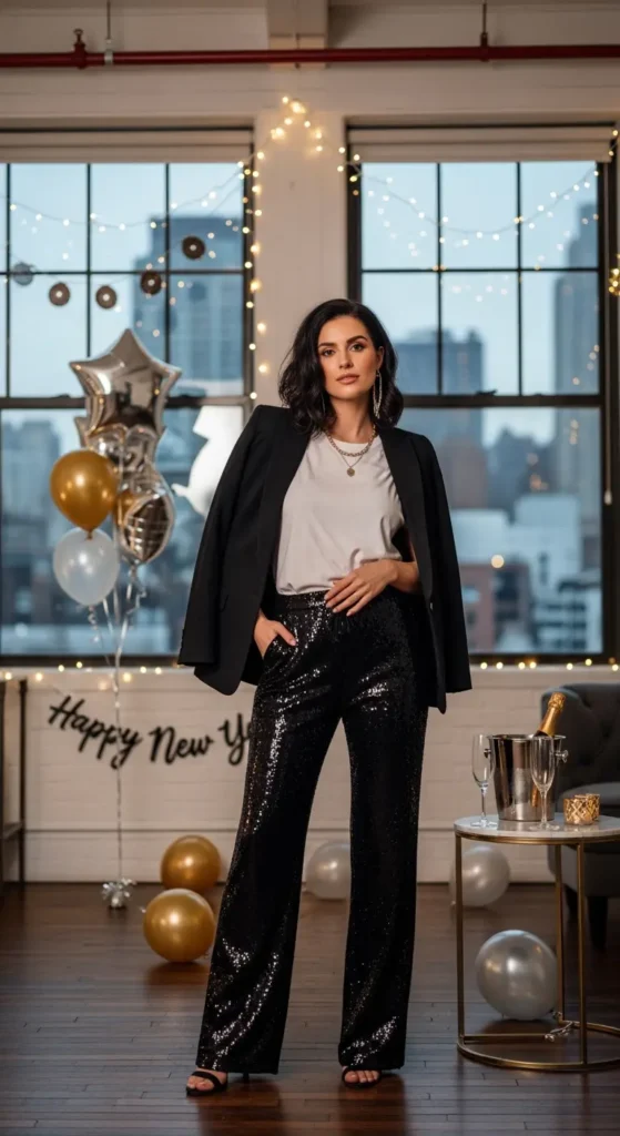 Sequin pants casual NYE
