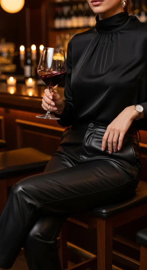 Silk blouse leather pants NYE