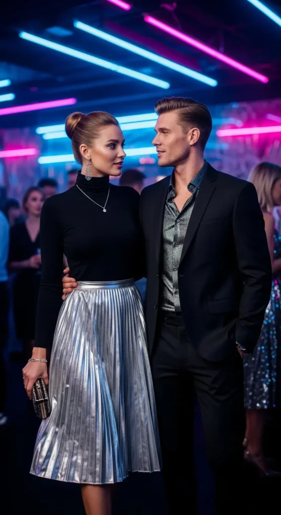 Silver metallic couple NYE looks