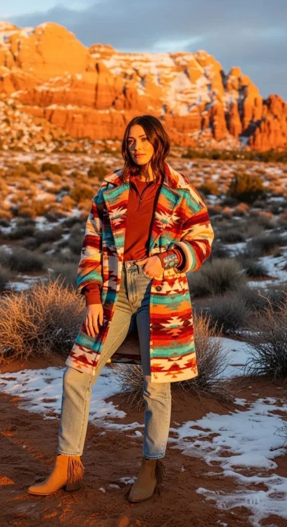 Southwestern blanket coat western look