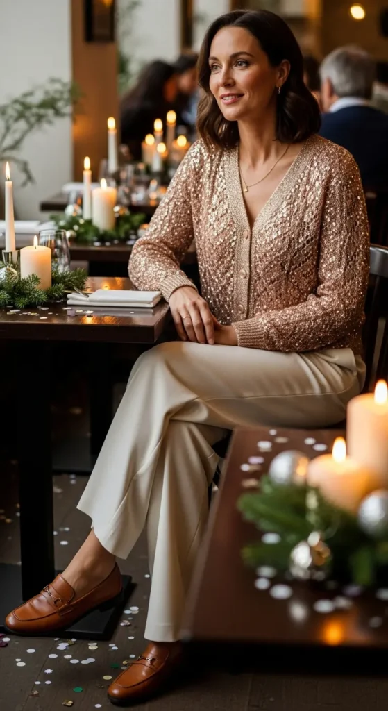Sparkly cardigan outfit NYE