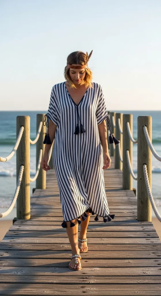 Striped beach dress tassel boho