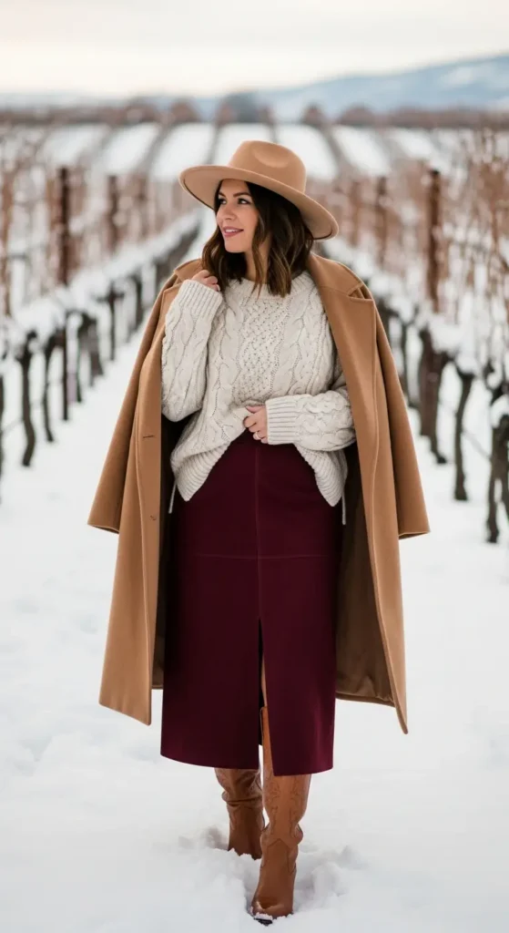 Suede skirt cowgirl winter outfit