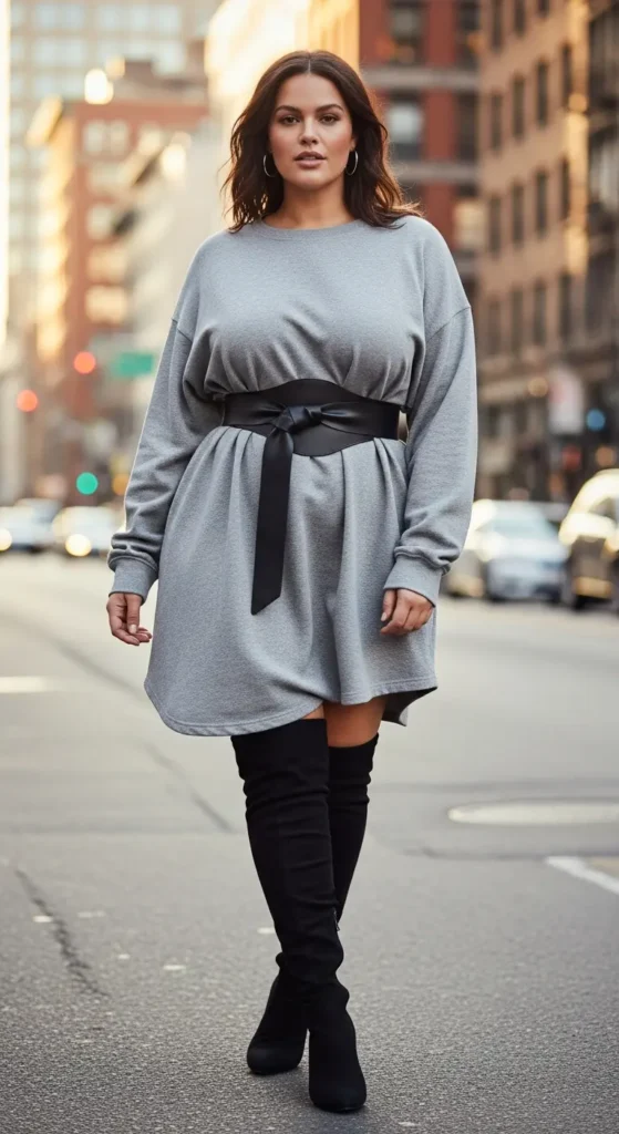 Sweatshirt dress plus size boots