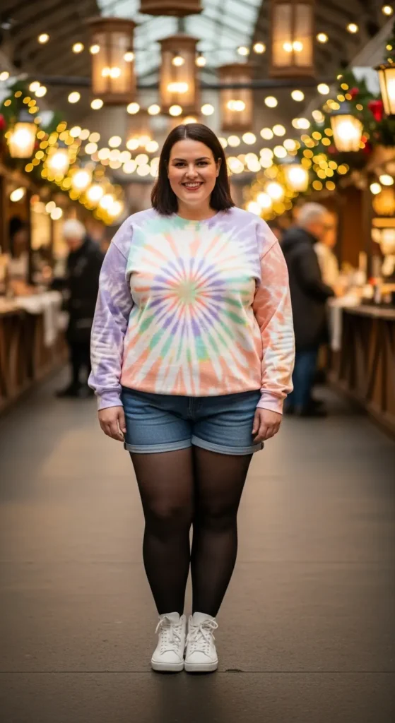 Tie-dye sweatshirt shorts plus size winter