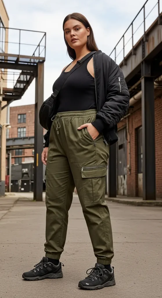 Utility cargo athleisure outfit