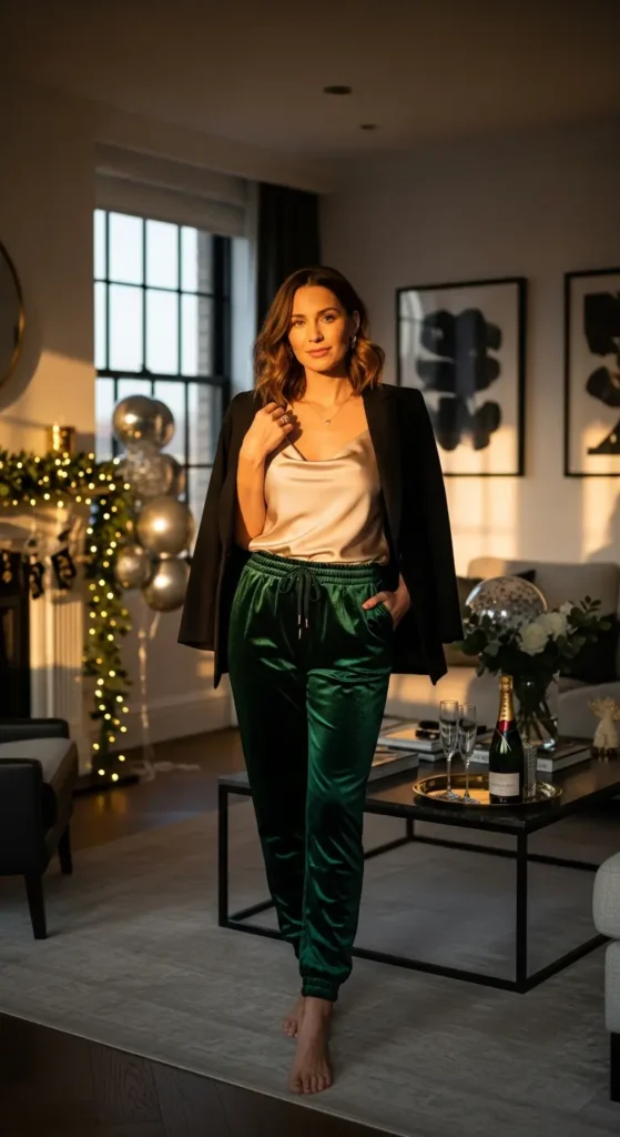 Velvet joggers NYE outfit