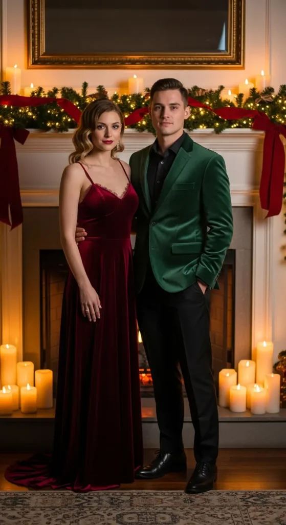 Velvet matching Christmas looks