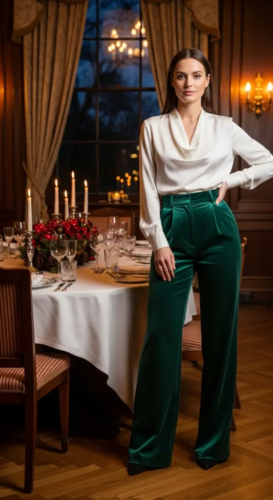 Velvet trousers Christmas look