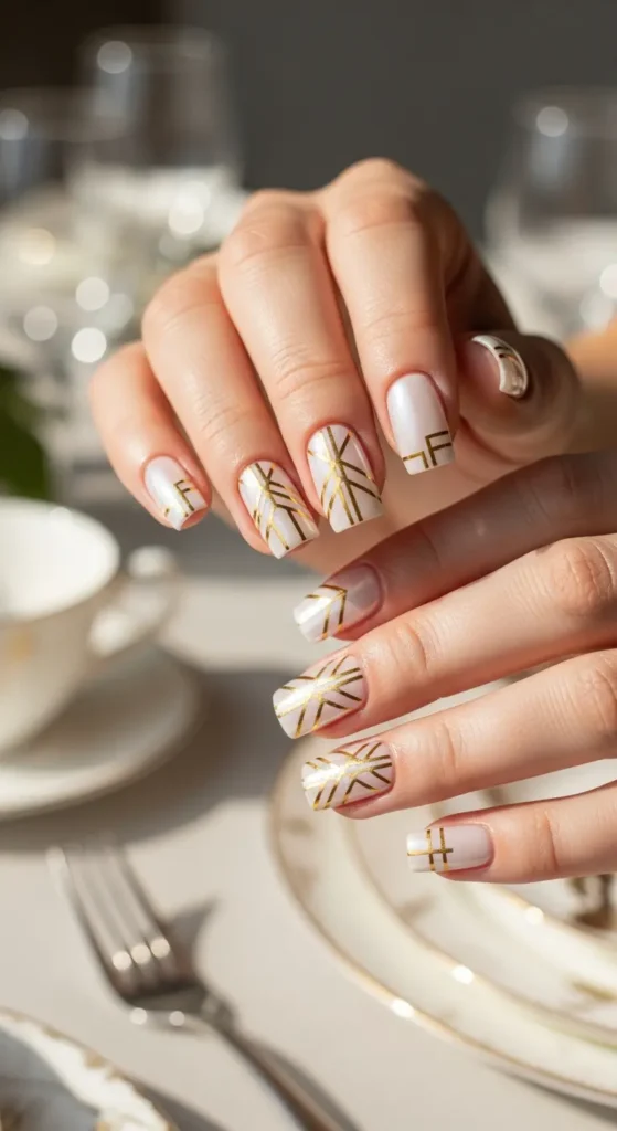 White gold accent square nails