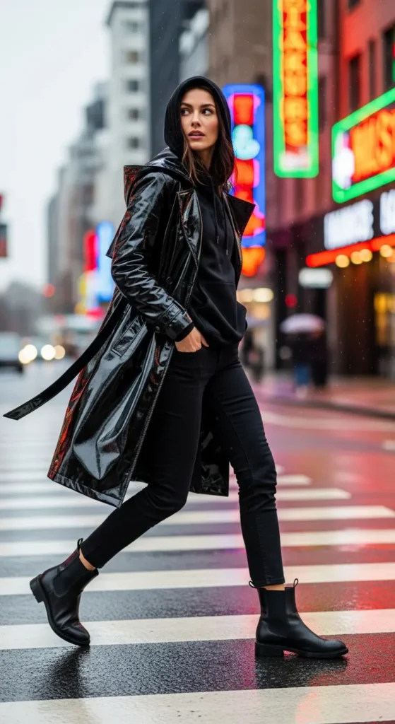 Black hooded trench