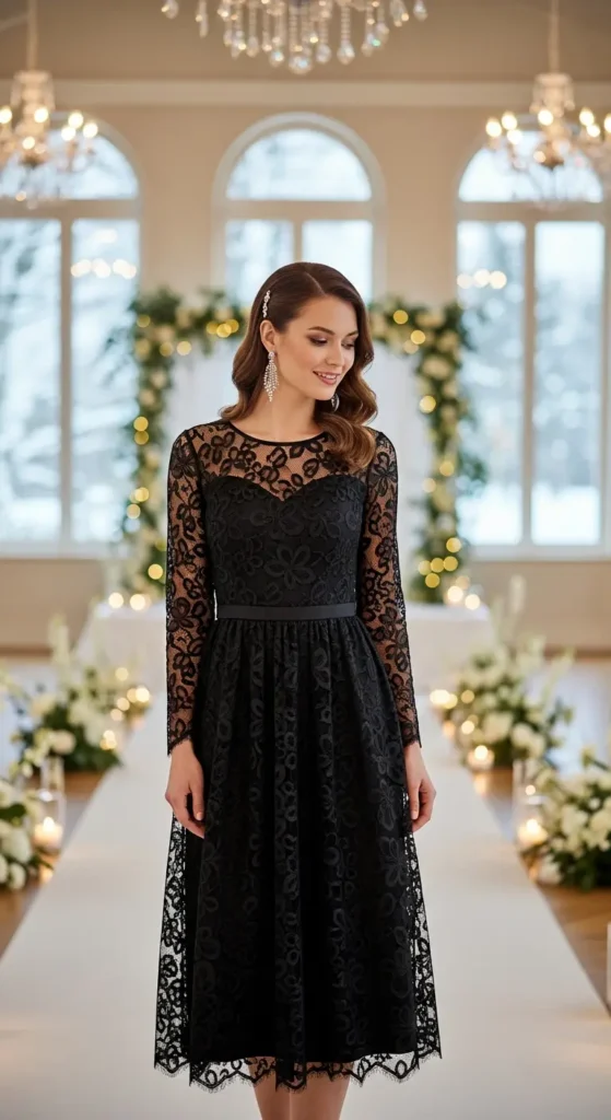 Black lace winter wedding dress