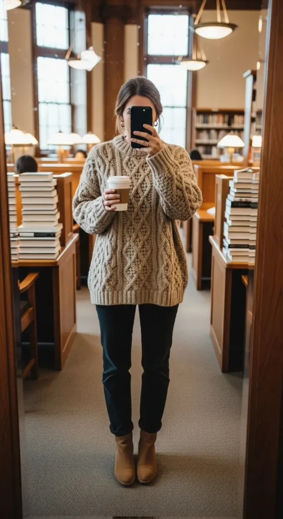 Cable knit sweater school outfit