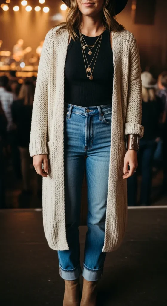 Cardigan country concert outfit winter