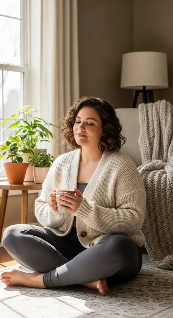 Cozy cardigan yoga pants outfit