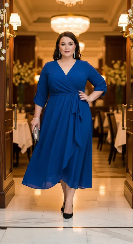 Curvy wrap dress party look