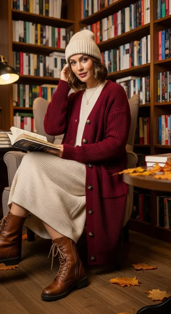 Cute winter cardigan dress outfit