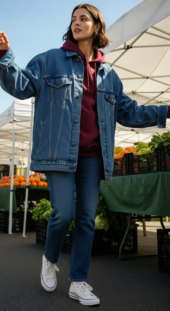 Denim coat with hoodie