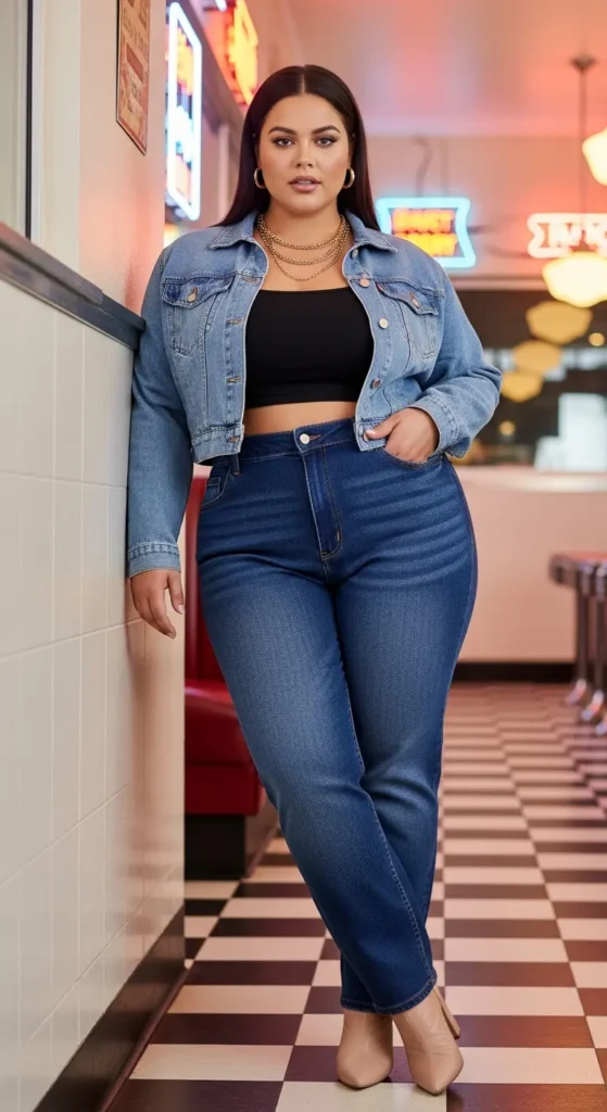 Denim-on-denim curvy outfit
