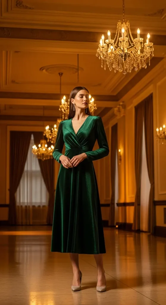 Emerald velvet winter wedding dress