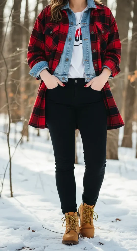 Flannel layered winter look