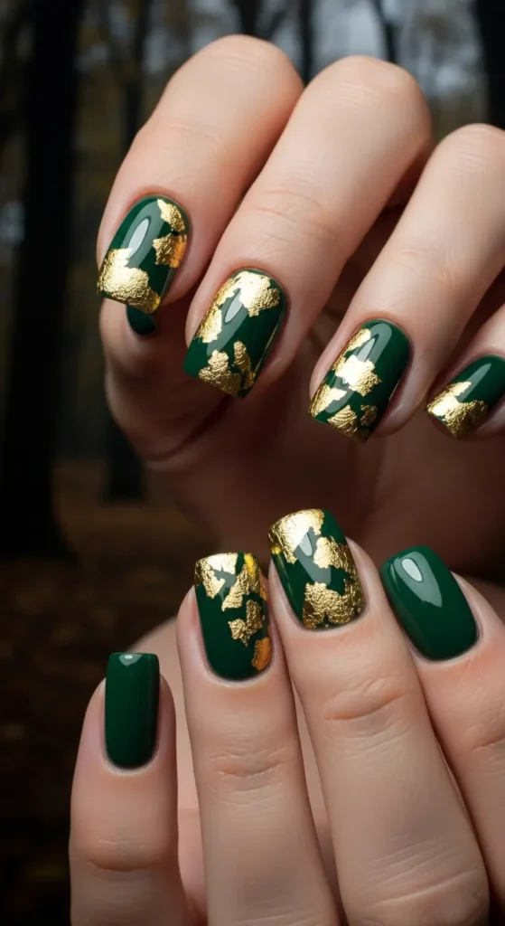 Green gold fall nails