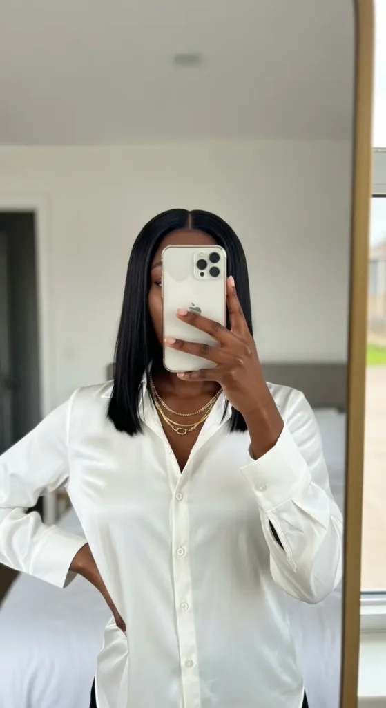 Jet black glossy hair