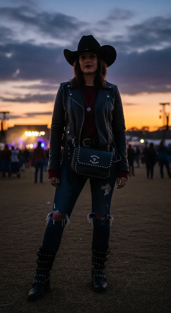 Leather jacket western concert style