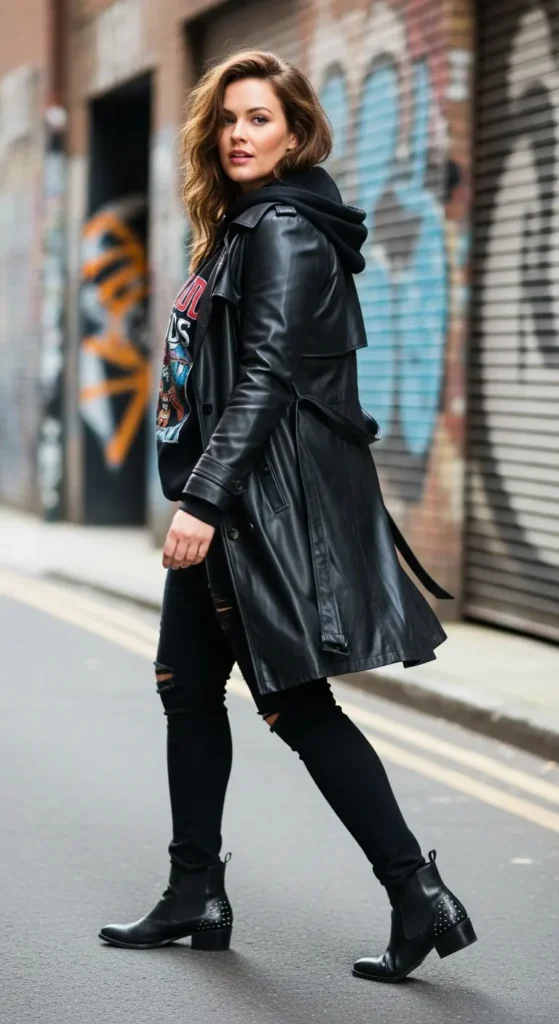 Leather trench coat hoodie