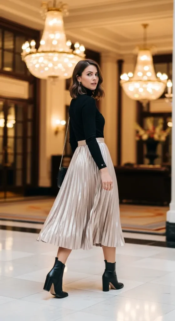 Metallic skirt professional holiday look
