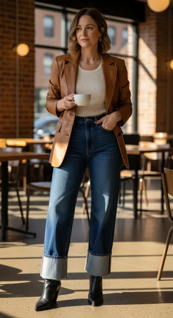 Midsize wide-leg jeans outfit