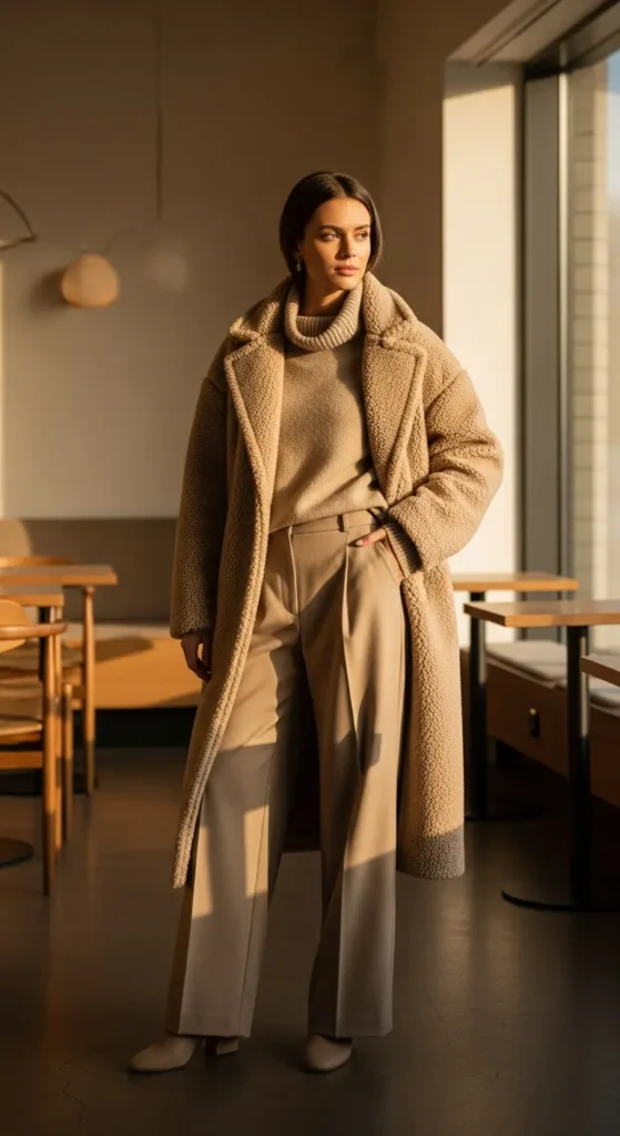 Monochrome beige winter outfit