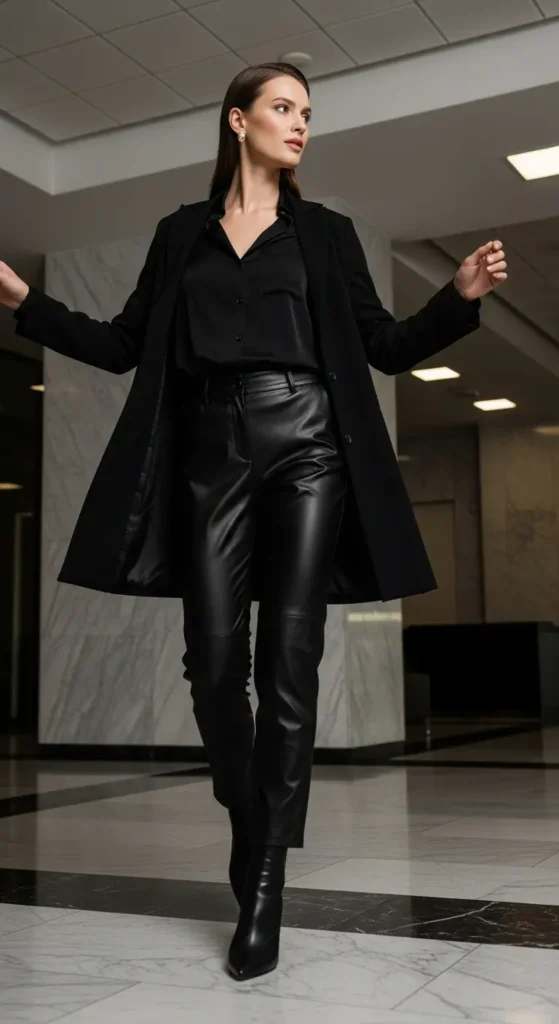 Monochrome leather work holiday outfit