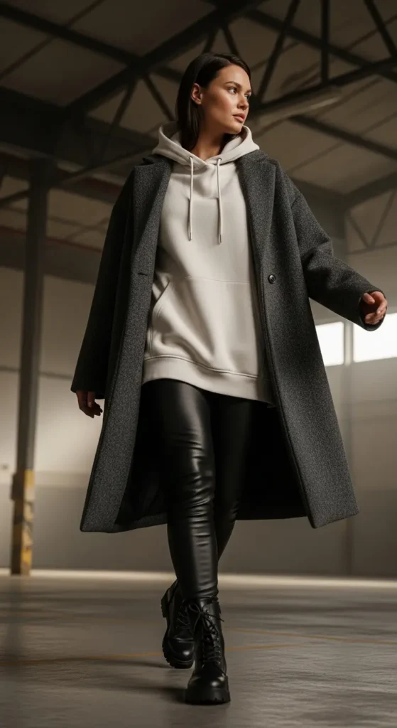 Oversized coat hoodie outfit