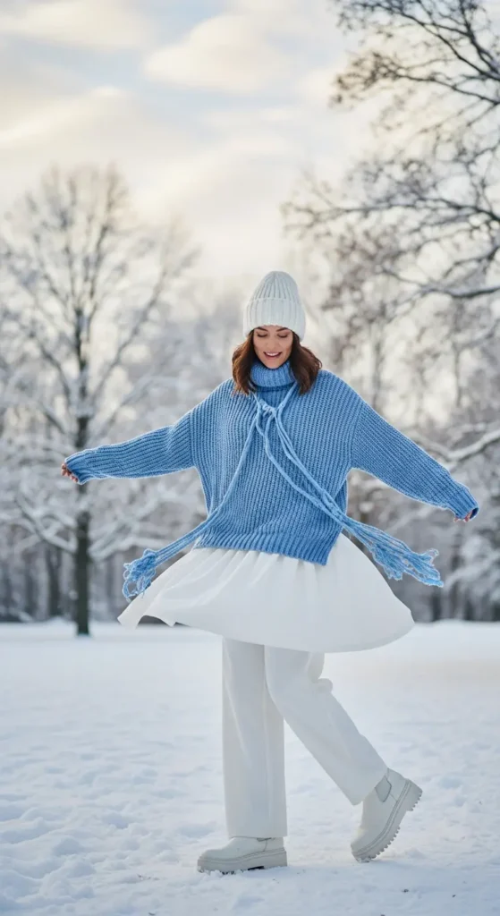 Pastel blue winter outfit aesthetic