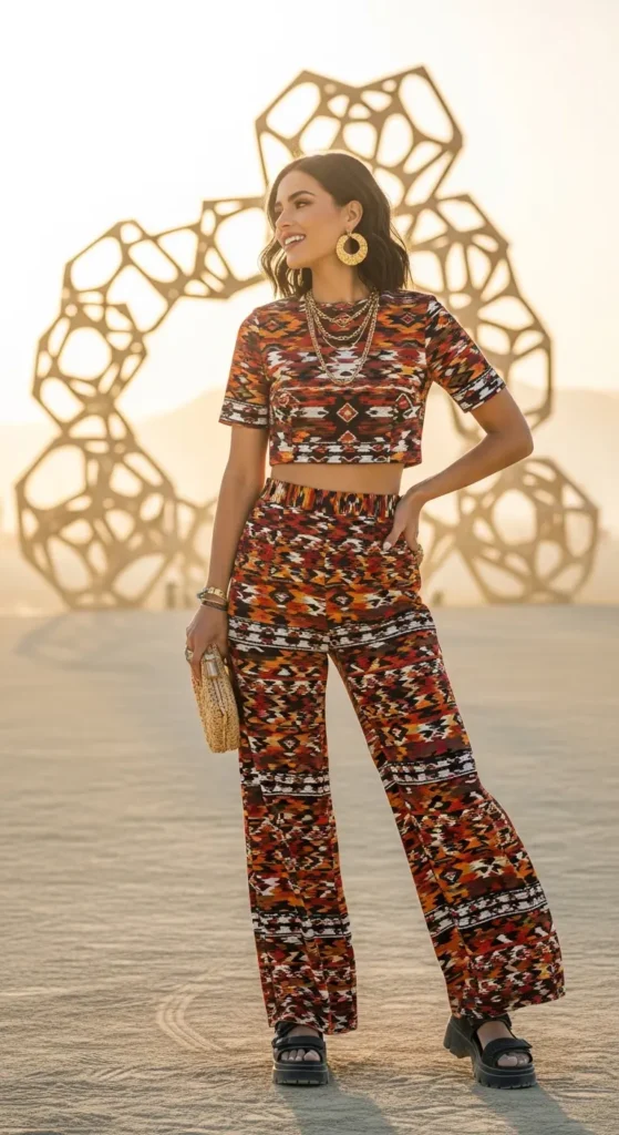 Patterned desert festival fashion