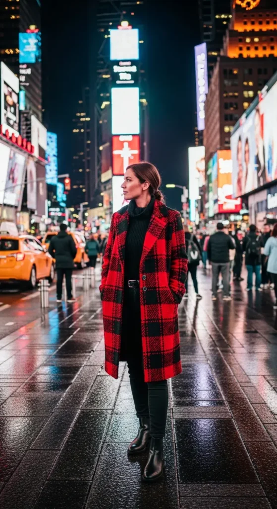 Plaid coat NYC outfit