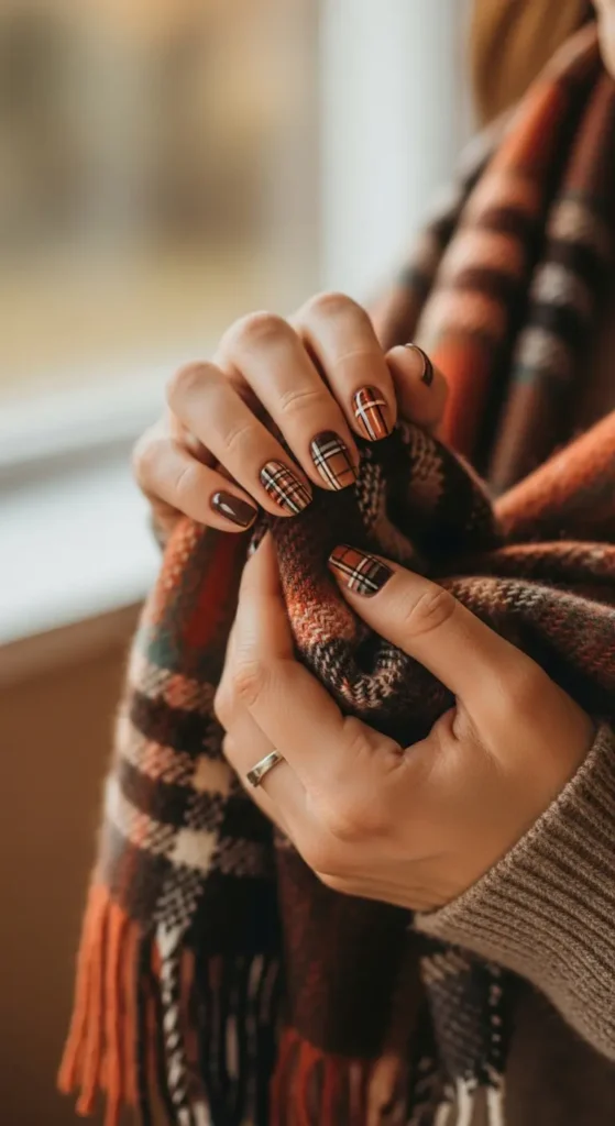 Plaid fall nail design